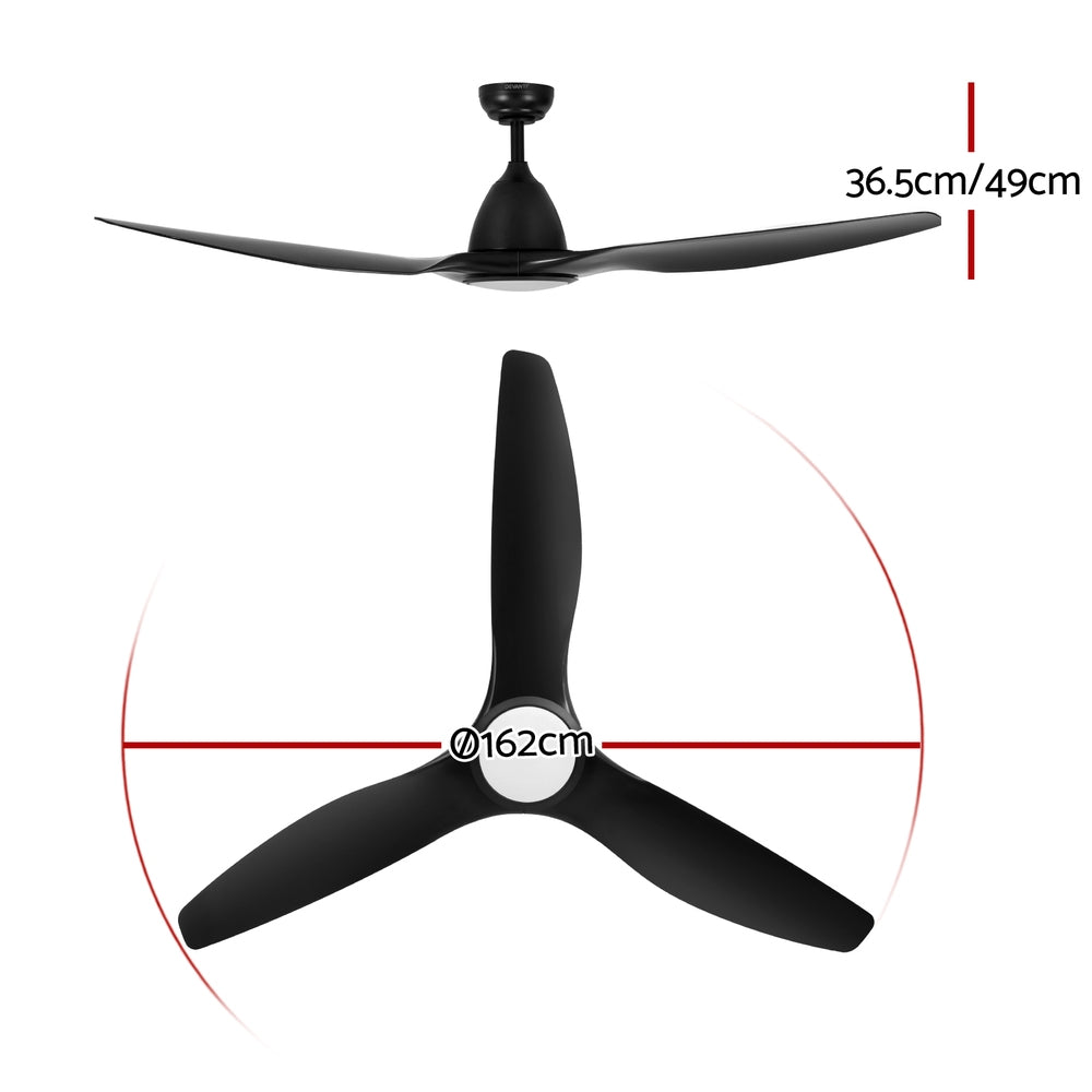 Devanti 64" Ceiling Fan DC Motor LED Light Remote Black