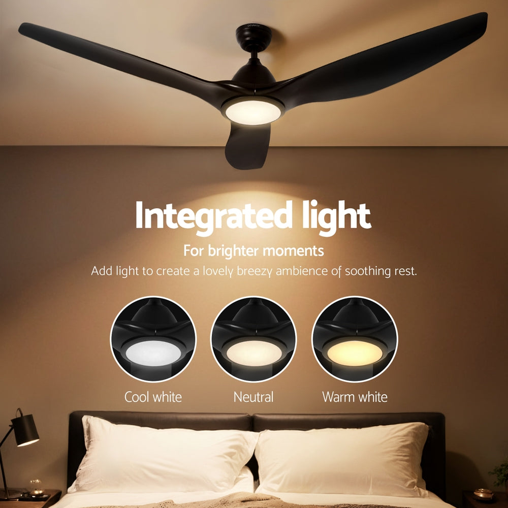 Devanti 64" Ceiling Fan DC Motor LED Light Remote Black