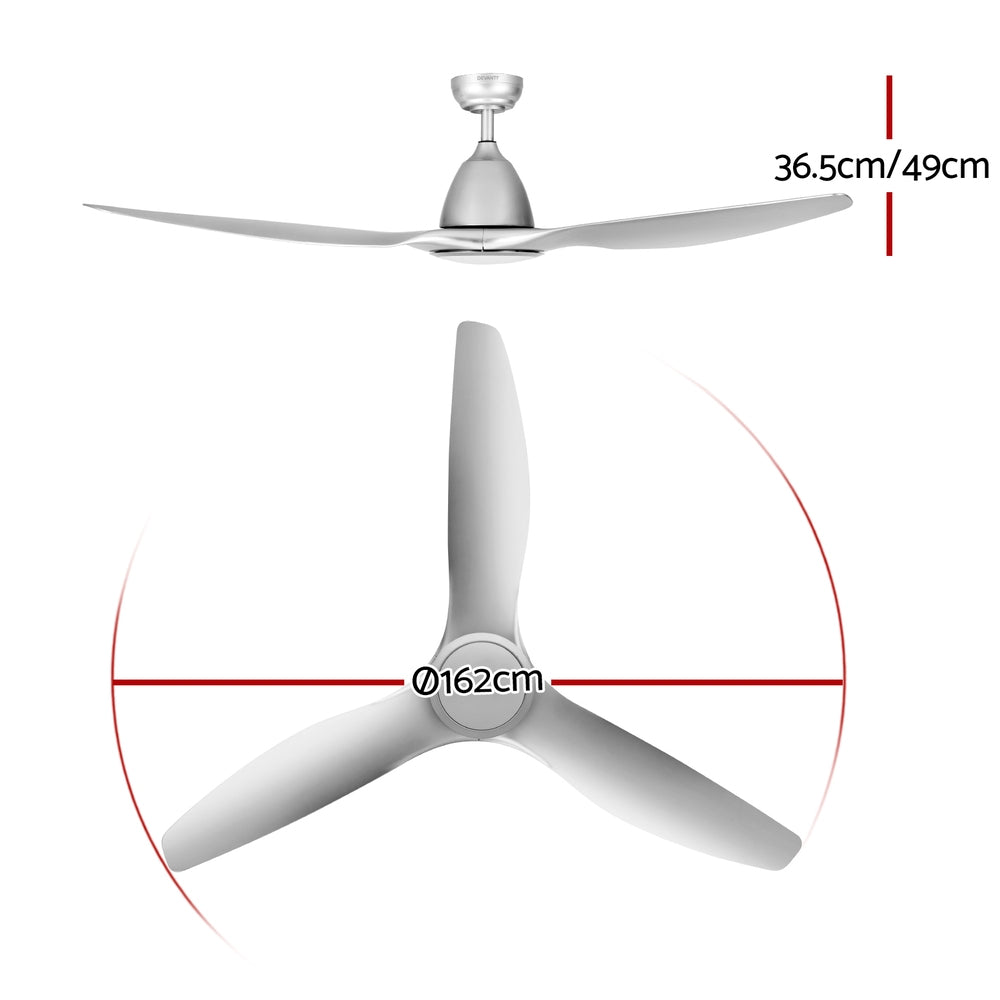 Devanti 64 Inch Ceiling Fan DC Motor LED Light Remote Silver