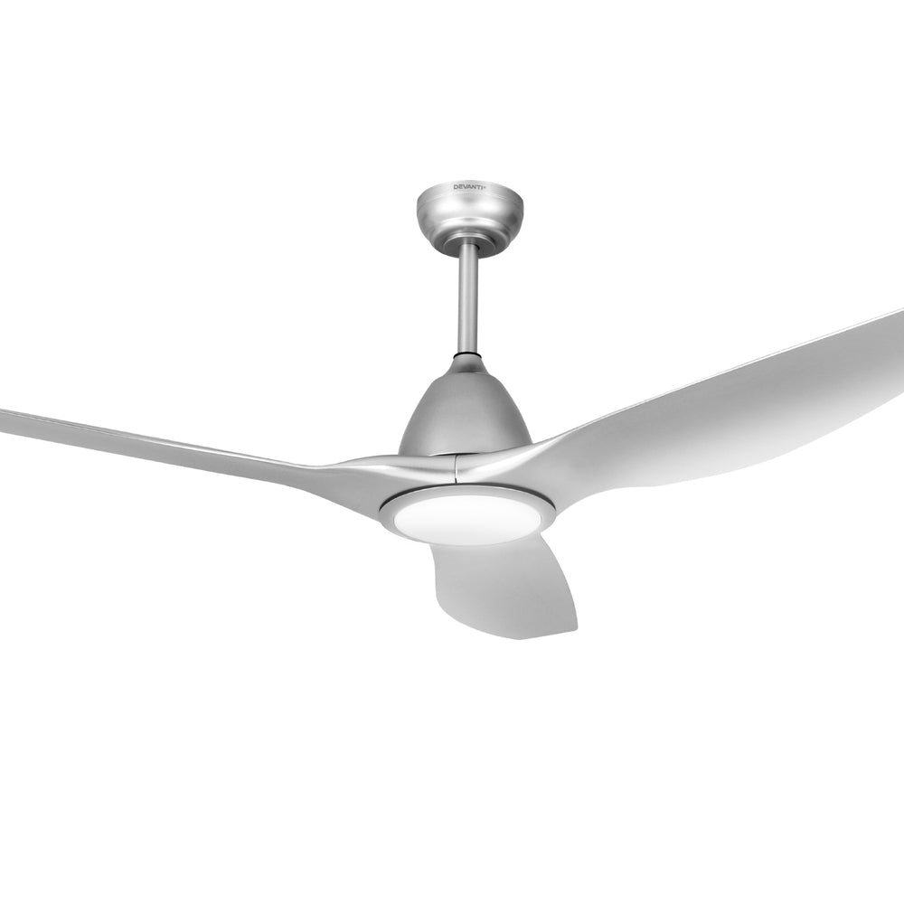 Devanti 64 Inch Ceiling Fan DC Motor LED Light Remote Silver
