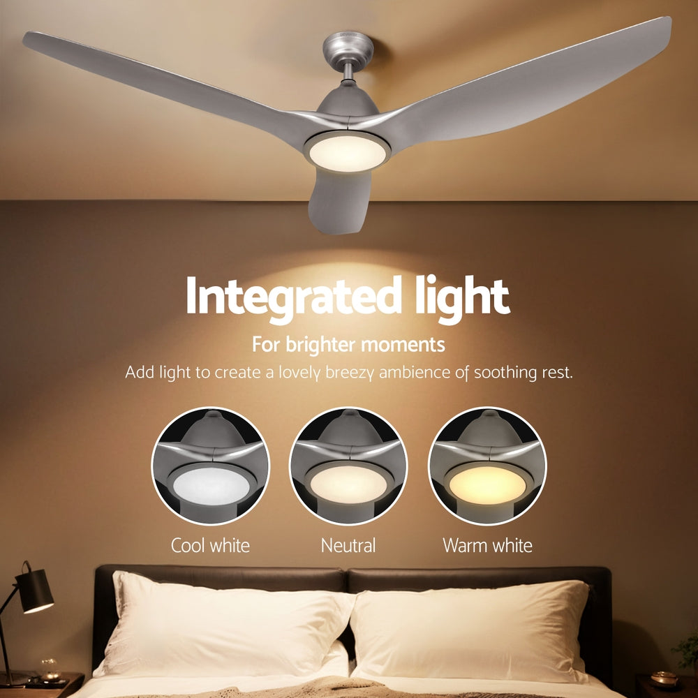 Devanti 64 Inch Ceiling Fan DC Motor LED Light Remote Silver