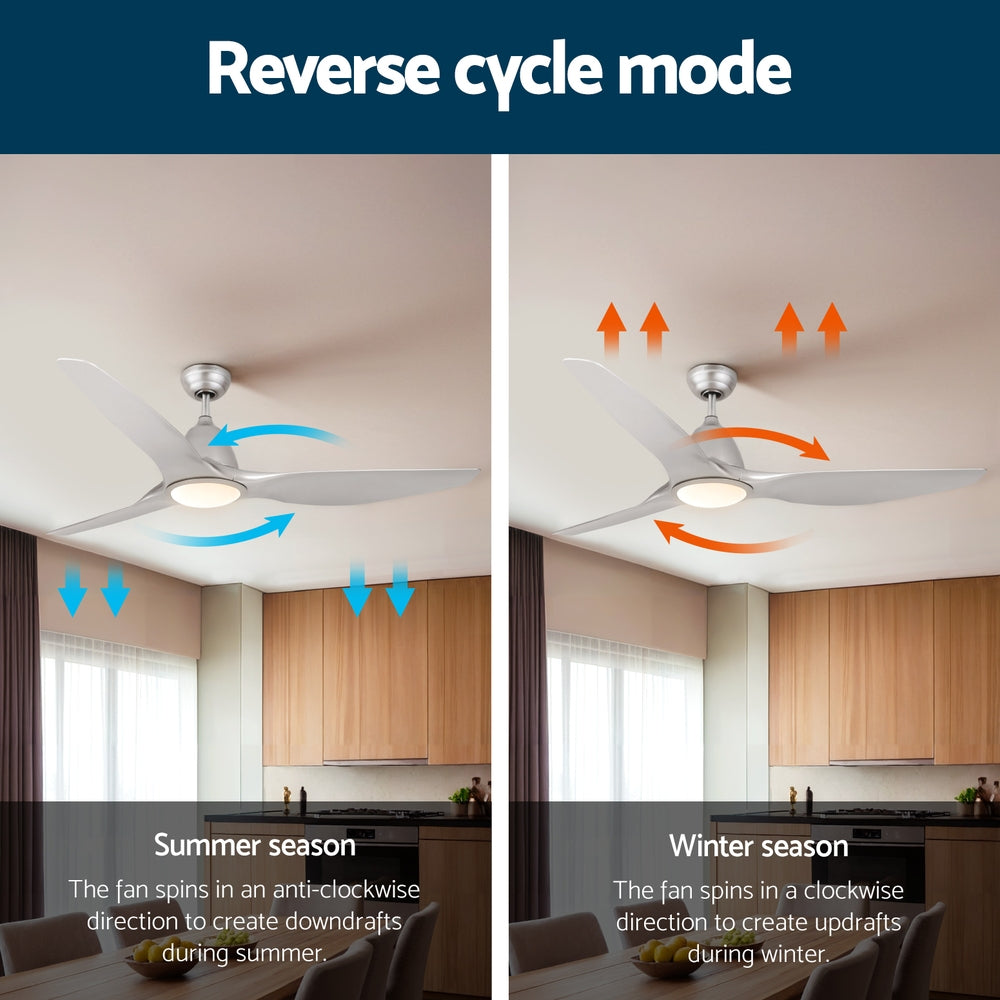 Devanti 64 Inch Ceiling Fan DC Motor LED Light Remote Silver