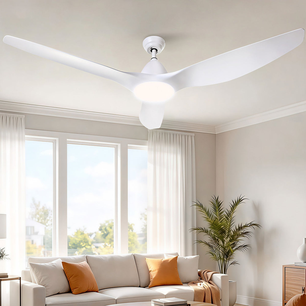 Devanti 64 Inch Ceiling Fan with DC Motor, Light and Remote - White