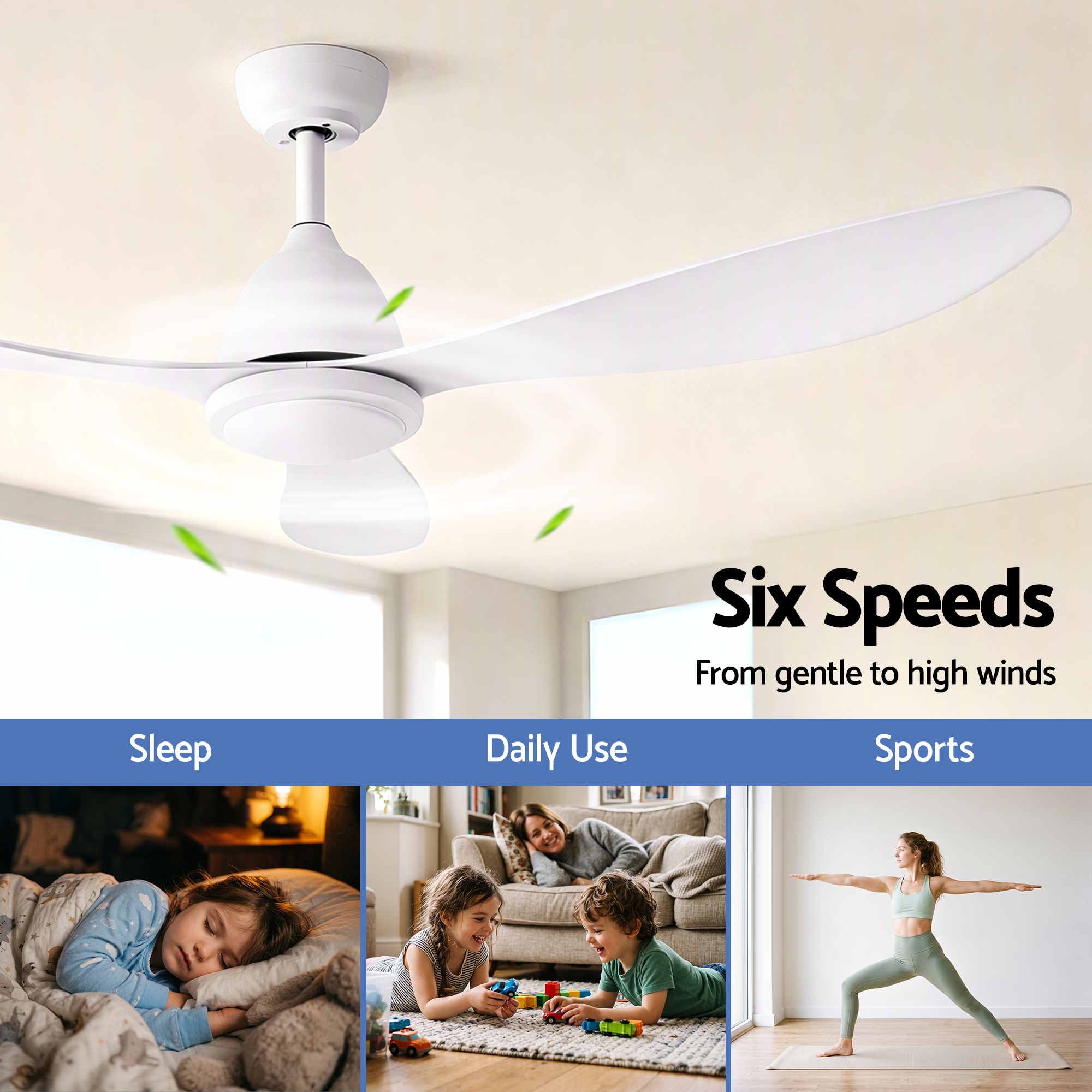 Devanti 48" Ceiling Fan with LED Light Remote Control DC Motor White