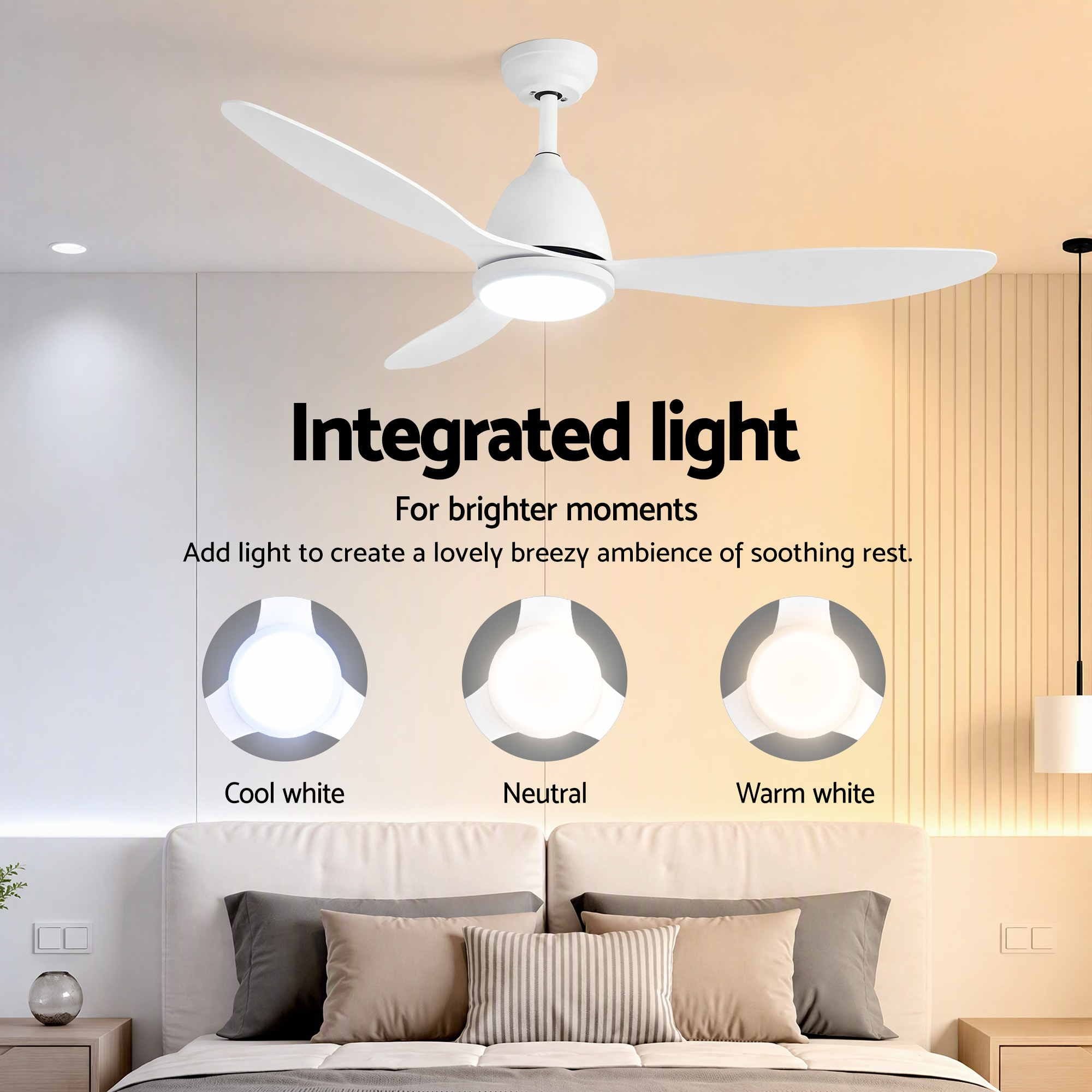 Devanti 48" Ceiling Fan with LED Light Remote Control DC Motor White