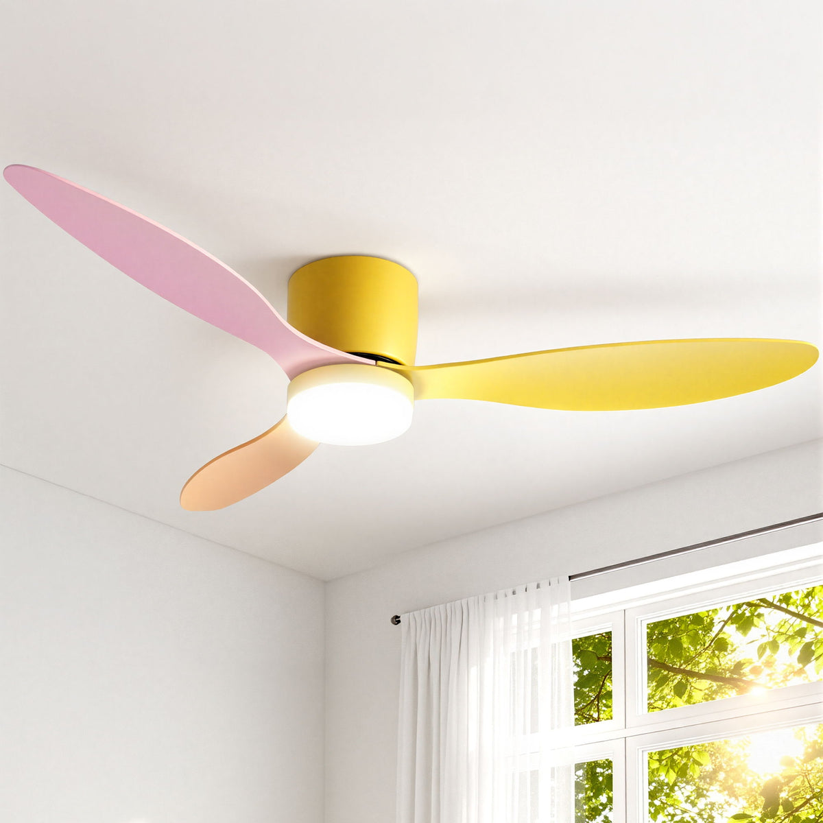 Devanti 52 Inch DC Motor Ceiling Fan 3 Blades Yellow Pink Orange