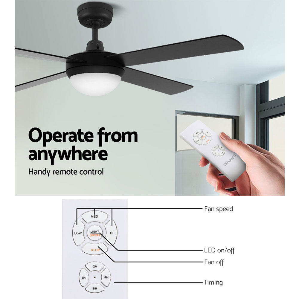 Devanti 52'' Ceiling Fan AC Motor LED Light Remote Black