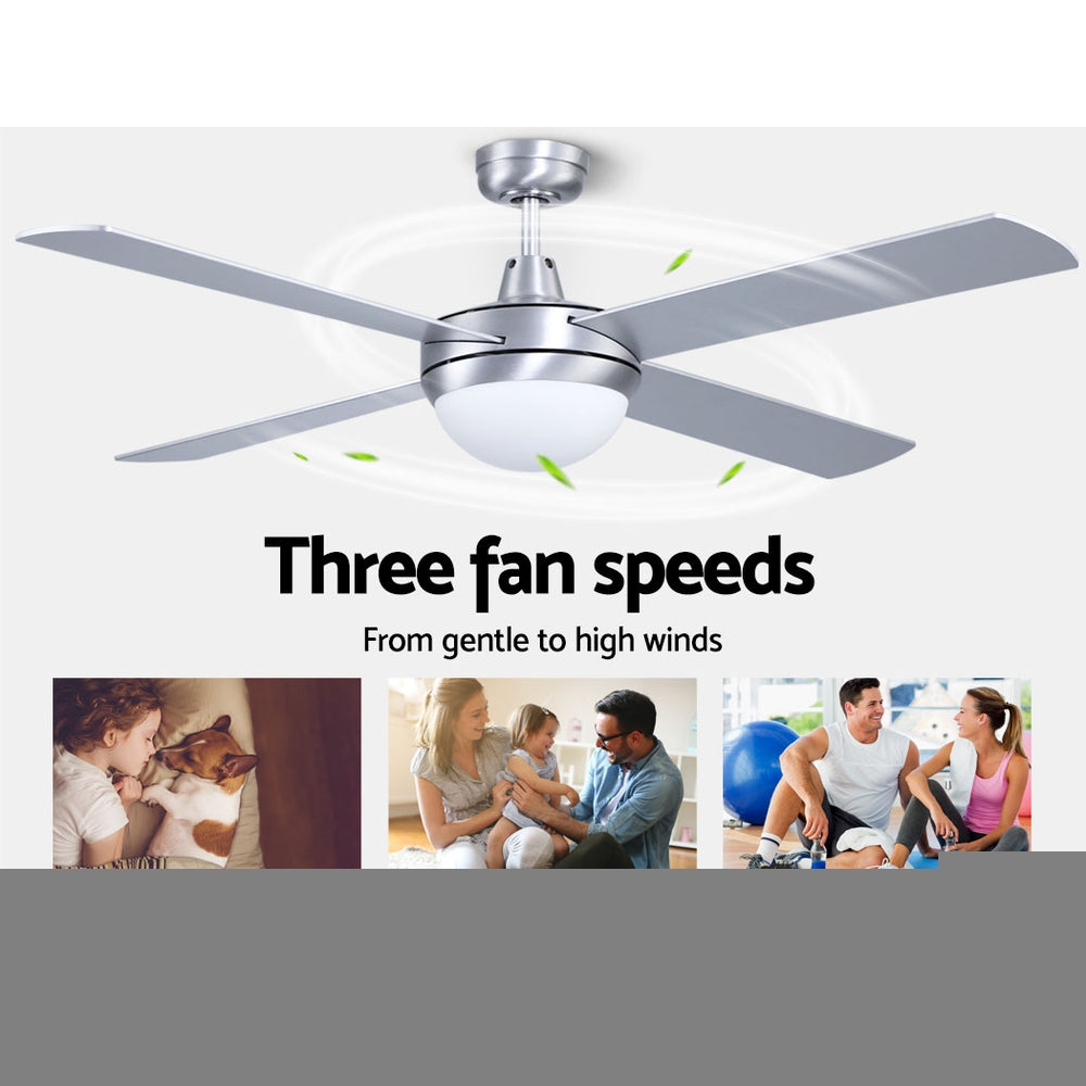 Devanti 52" Ceiling Fan AC Motor LED Light Remote Silver