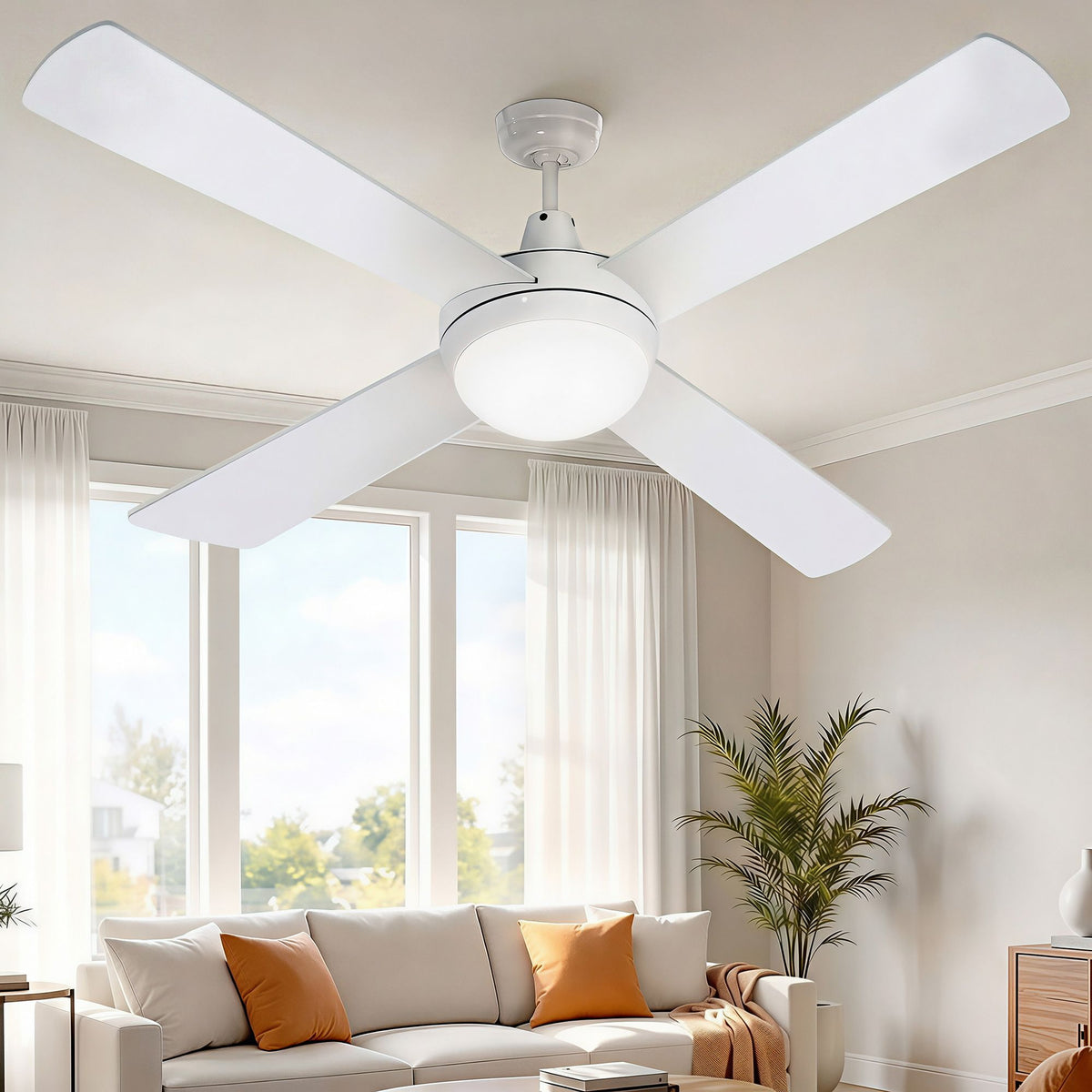 Devanti 52-Inch Ceiling Fan with DC Motor, LED Light and Remote, White