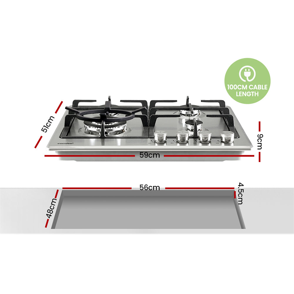 Comfee 60cm Gas Cooktop 4 Burners Stainless Steel NG LPG