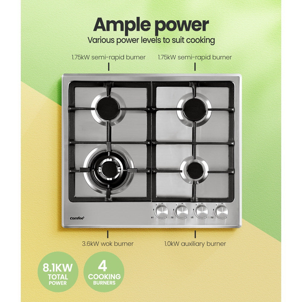 Comfee 60cm Gas Cooktop 4 Burners Stainless Steel NG LPG
