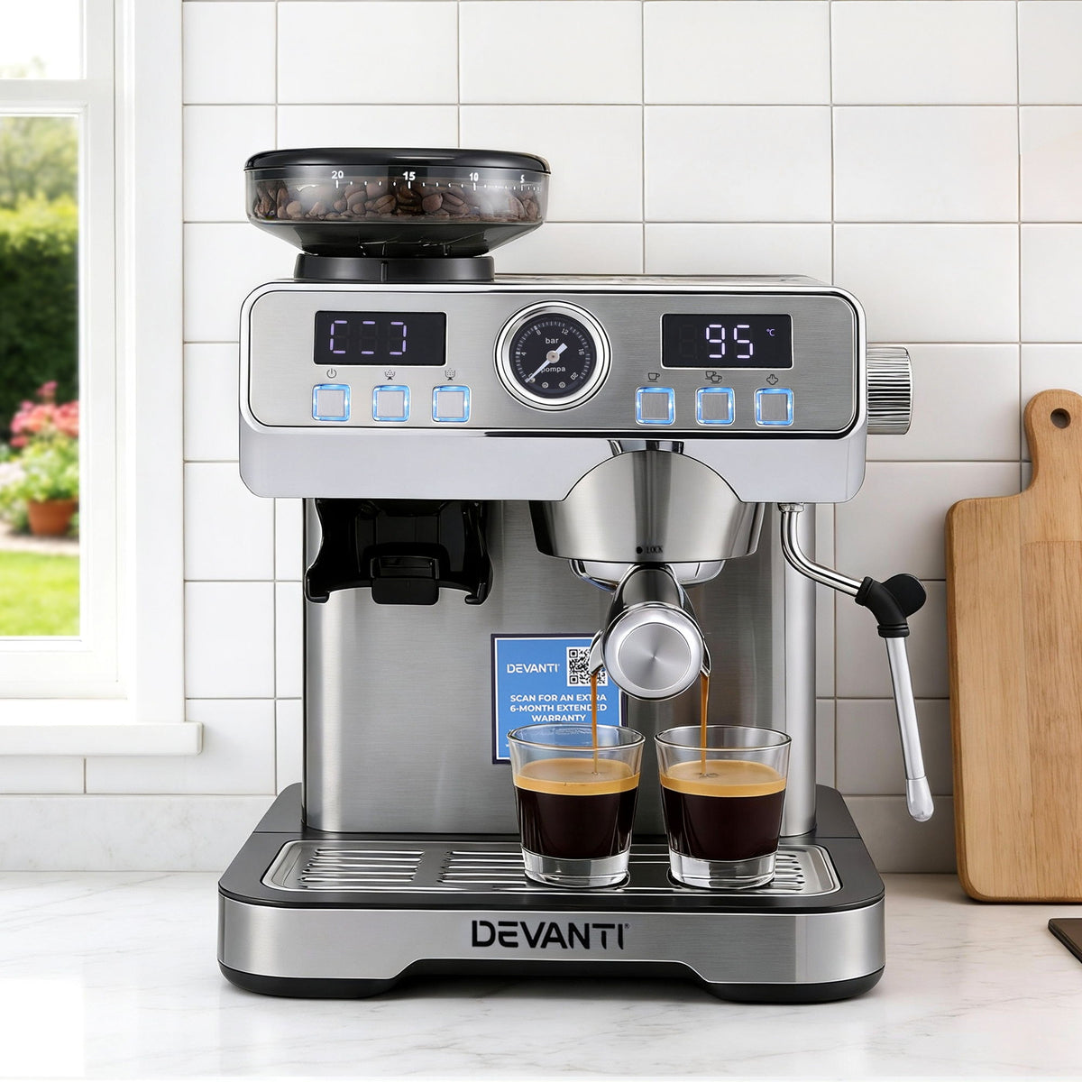 Devanti Espresso Coffee Machine with Grinder and Milk Frother