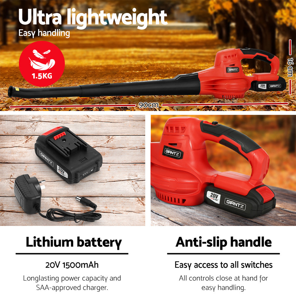 Giantz 20V Cordless Leaf Blower 2-Speed Lithium Battery Black/Red