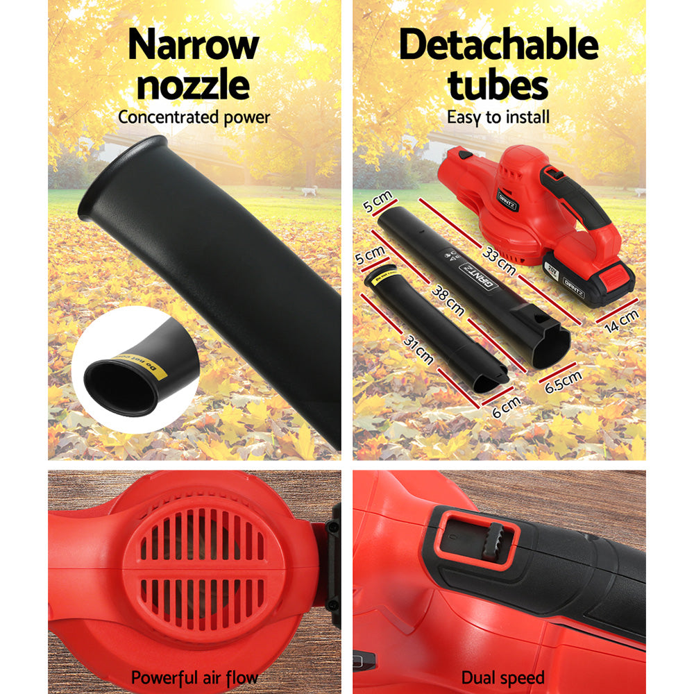 Giantz 20V Cordless Leaf Blower 2-Speed Lithium Battery Black/Red