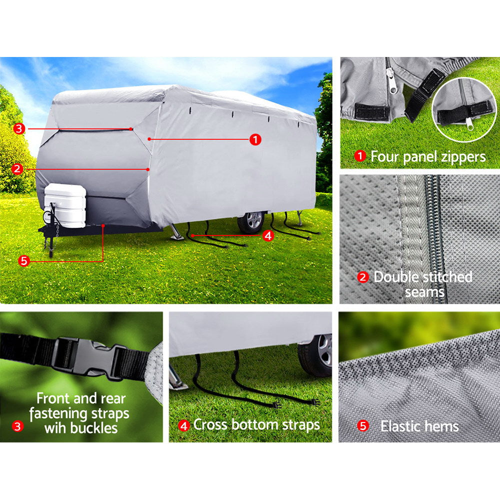 Weisshorn Caravan Cover 14-16ft UV Water Resistant 4-Layer Grey