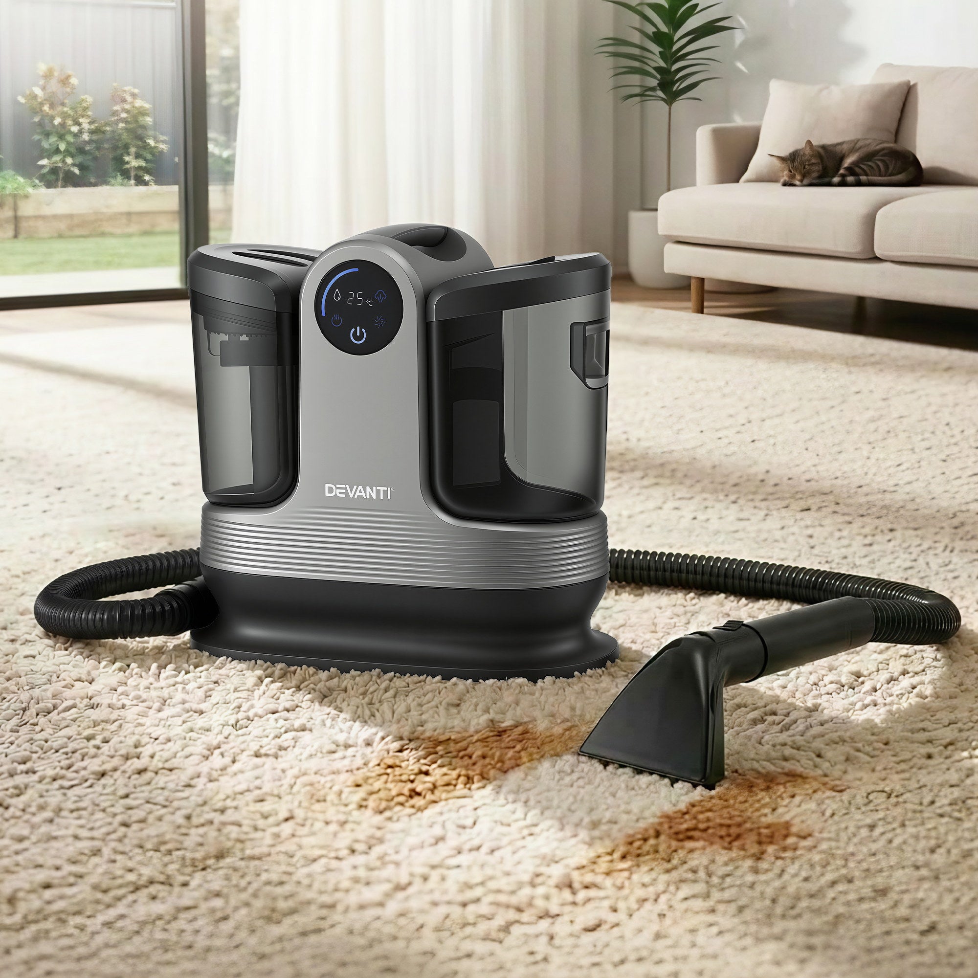 Devanti Carpet Washer Handheld Vacuum Cleaner 1700W 11kpa Rapid Heating Black