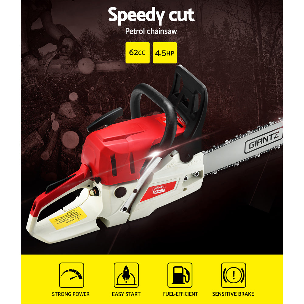Giantz 62CC 20" Petrol Chainsaw E-Start Commercial Grade