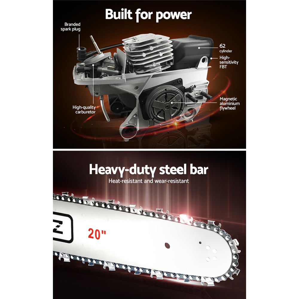 Giantz 62CC 20" Petrol Chainsaw E-Start Commercial Grade