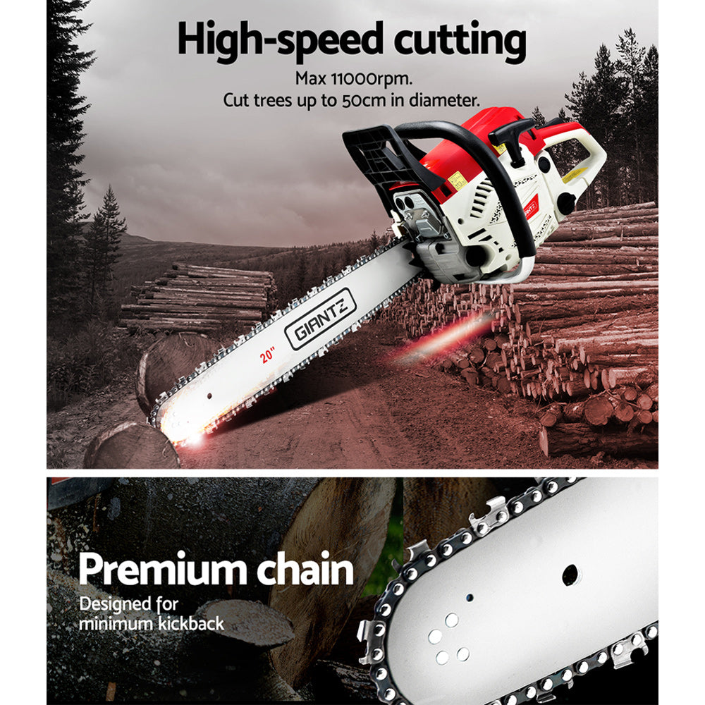 Giantz 62CC 20" Petrol Chainsaw E-Start Commercial Grade