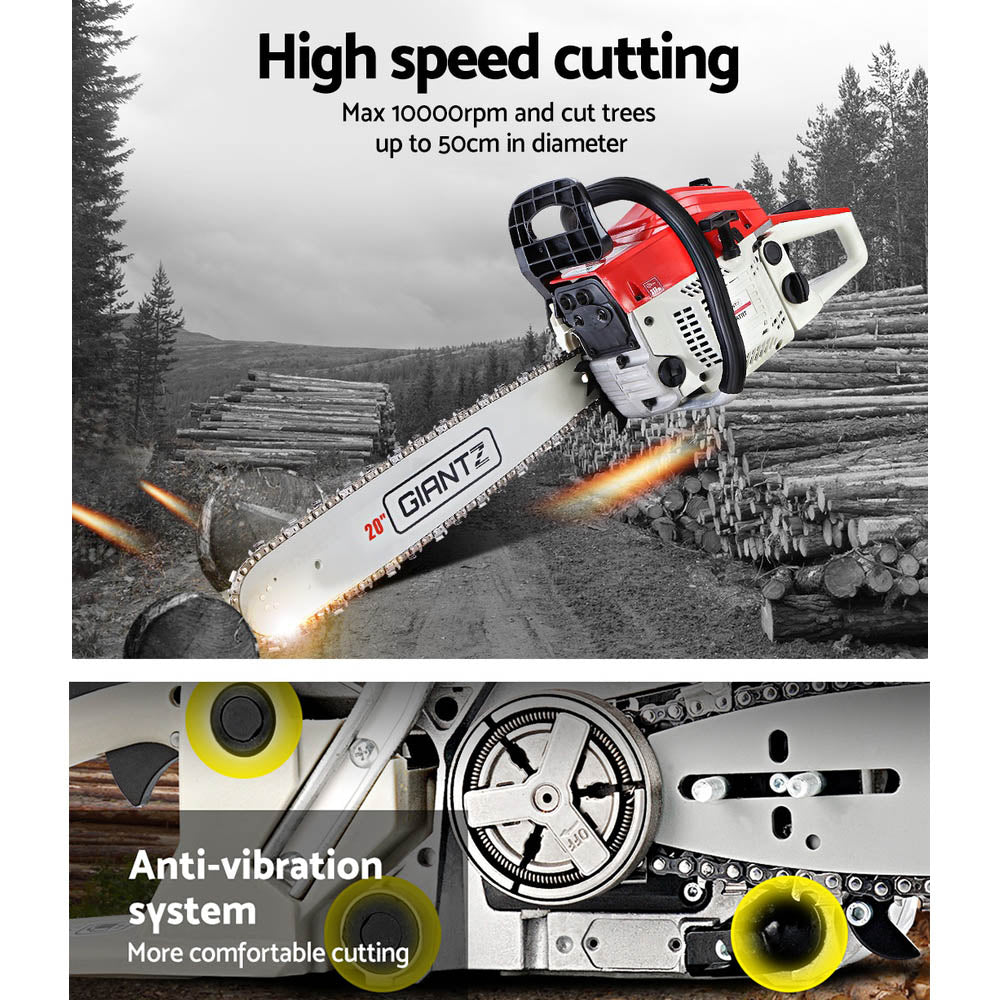 Giantz 52CC 20" Petrol Chainsaw E-Start White
