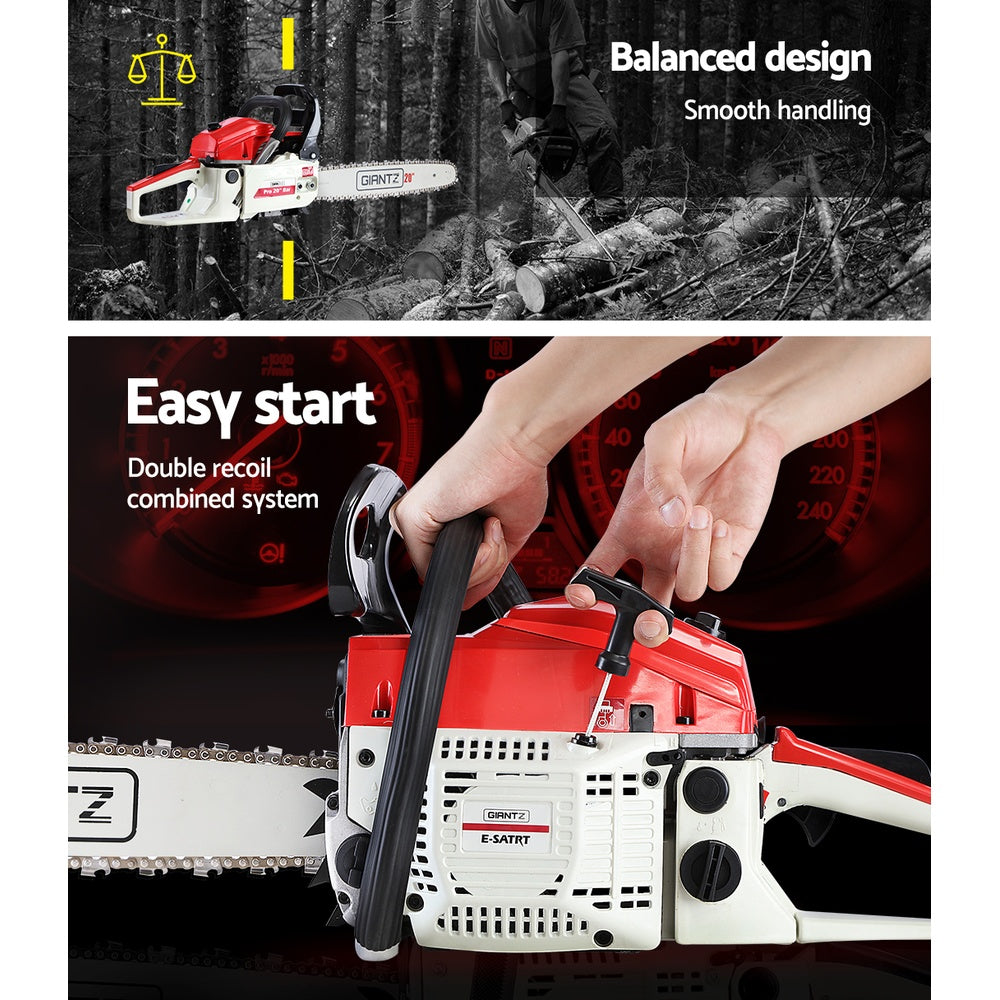 Giantz 52CC 20" Petrol Chainsaw E-Start White