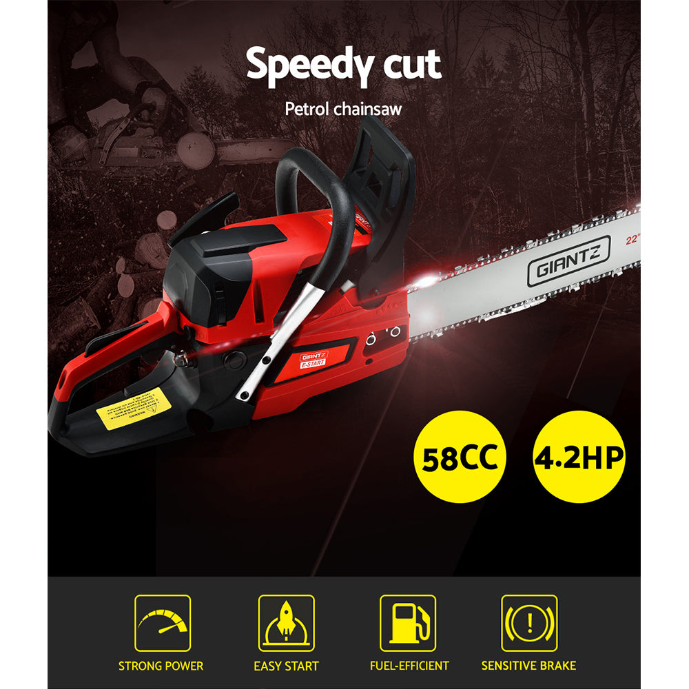 Giantz 22" Petrol Chainsaw 58CC E-Start Commercial Pruning