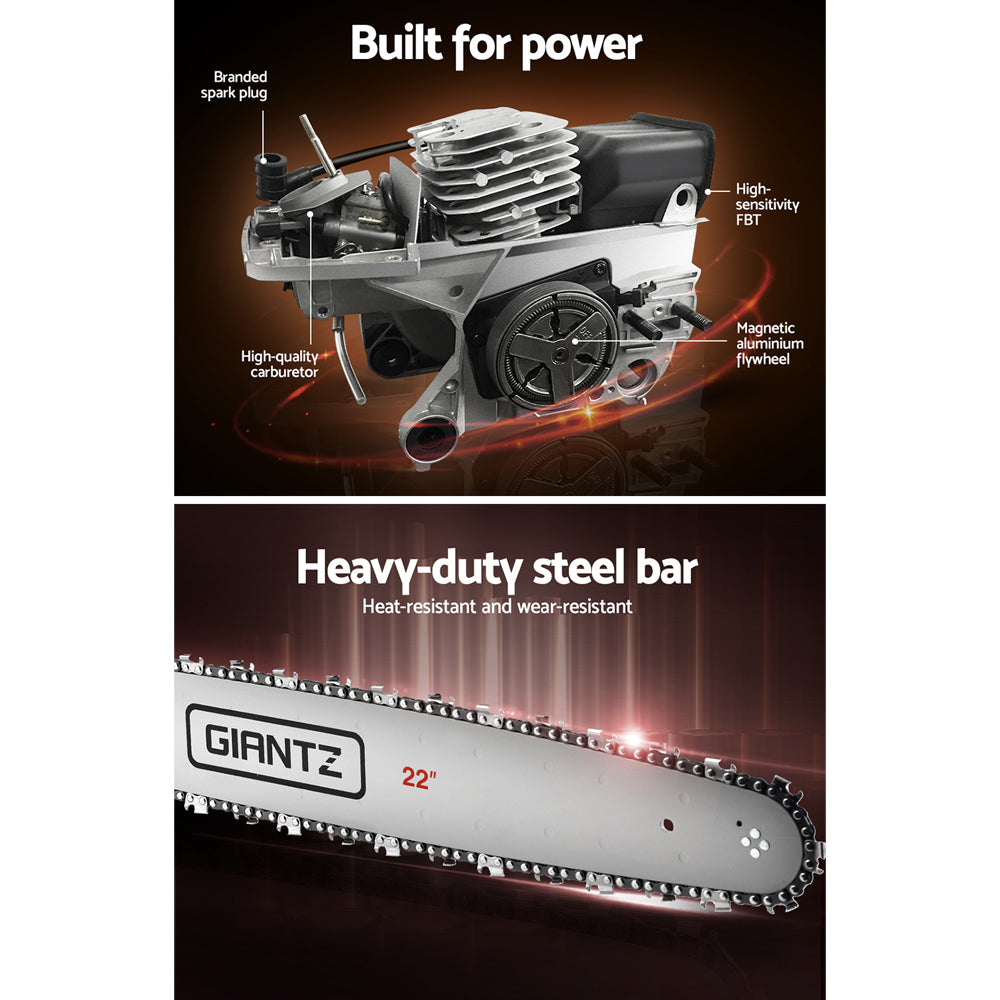 Giantz 22" Petrol Chainsaw 58CC E-Start Commercial Pruning