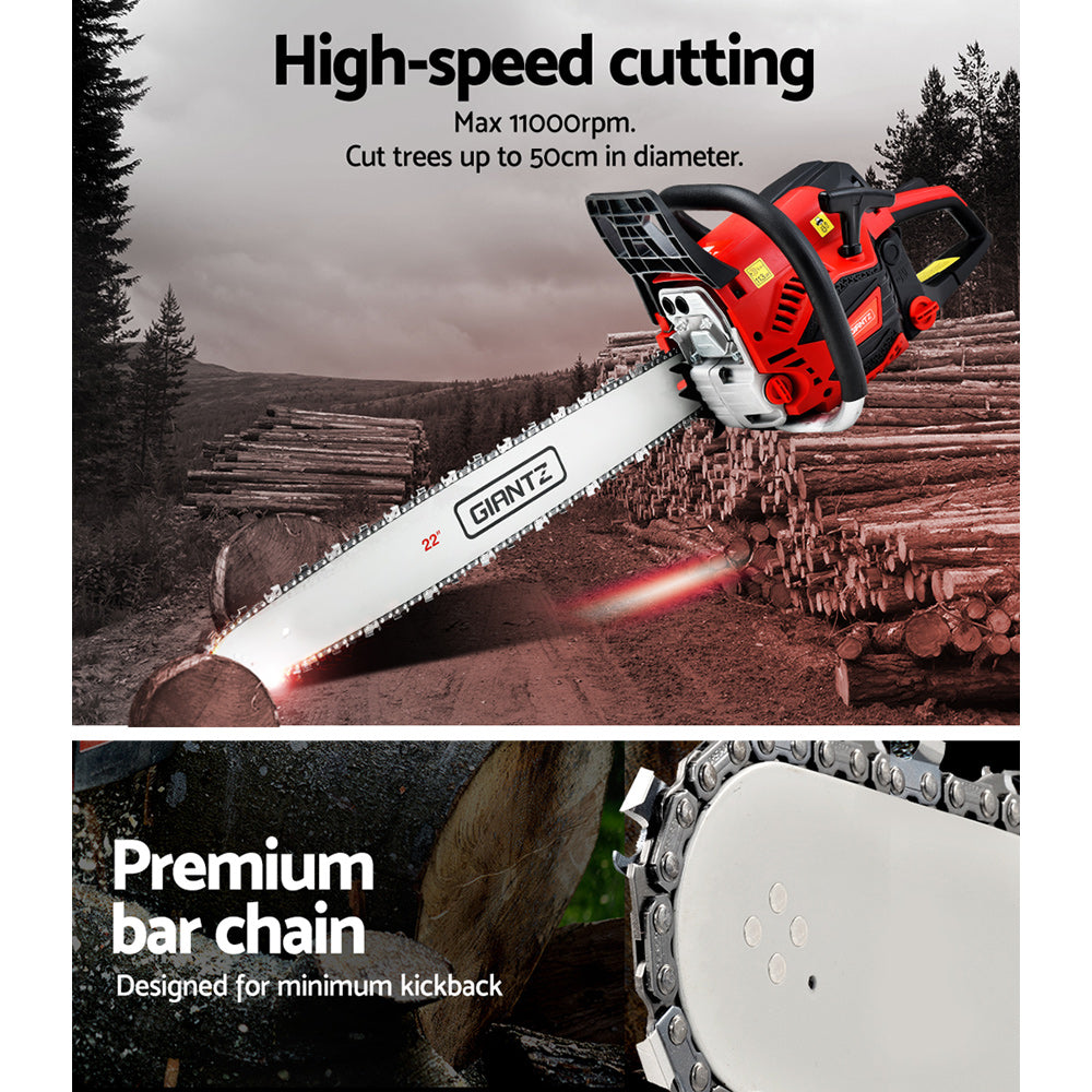 Giantz 22" Petrol Chainsaw 58CC E-Start Commercial Pruning