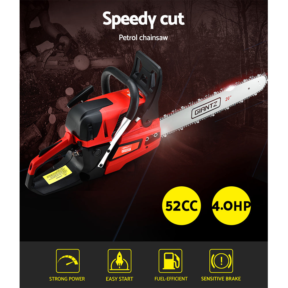 Giantz 52CC 20" Petrol Chainsaw Commercial E-Start Pruning 4.0HP