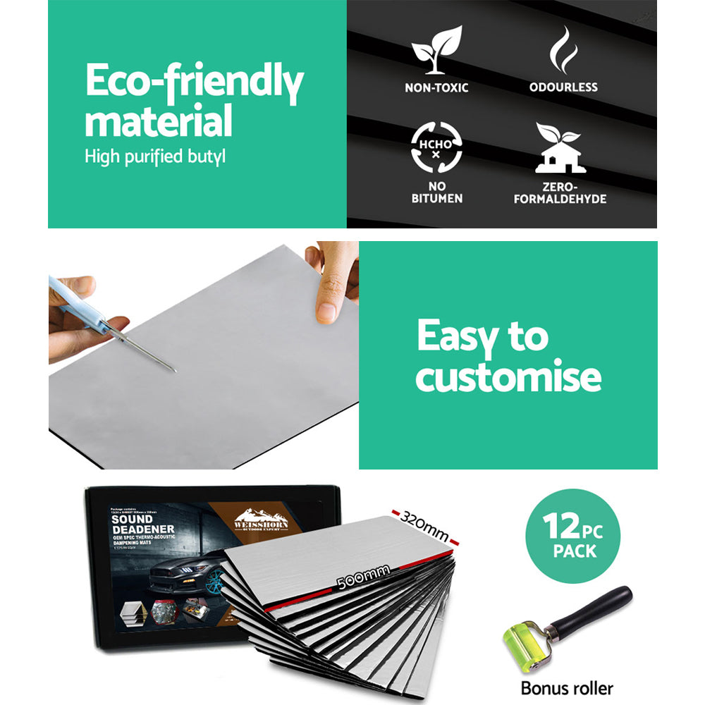 Weisshorn 32x50cm Car Sound Deadener Mat Butyl Heat Insulation 12pcs