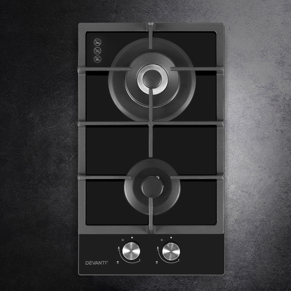Devanti Built-in Gas Cooktop 30cm 2 Burner Black