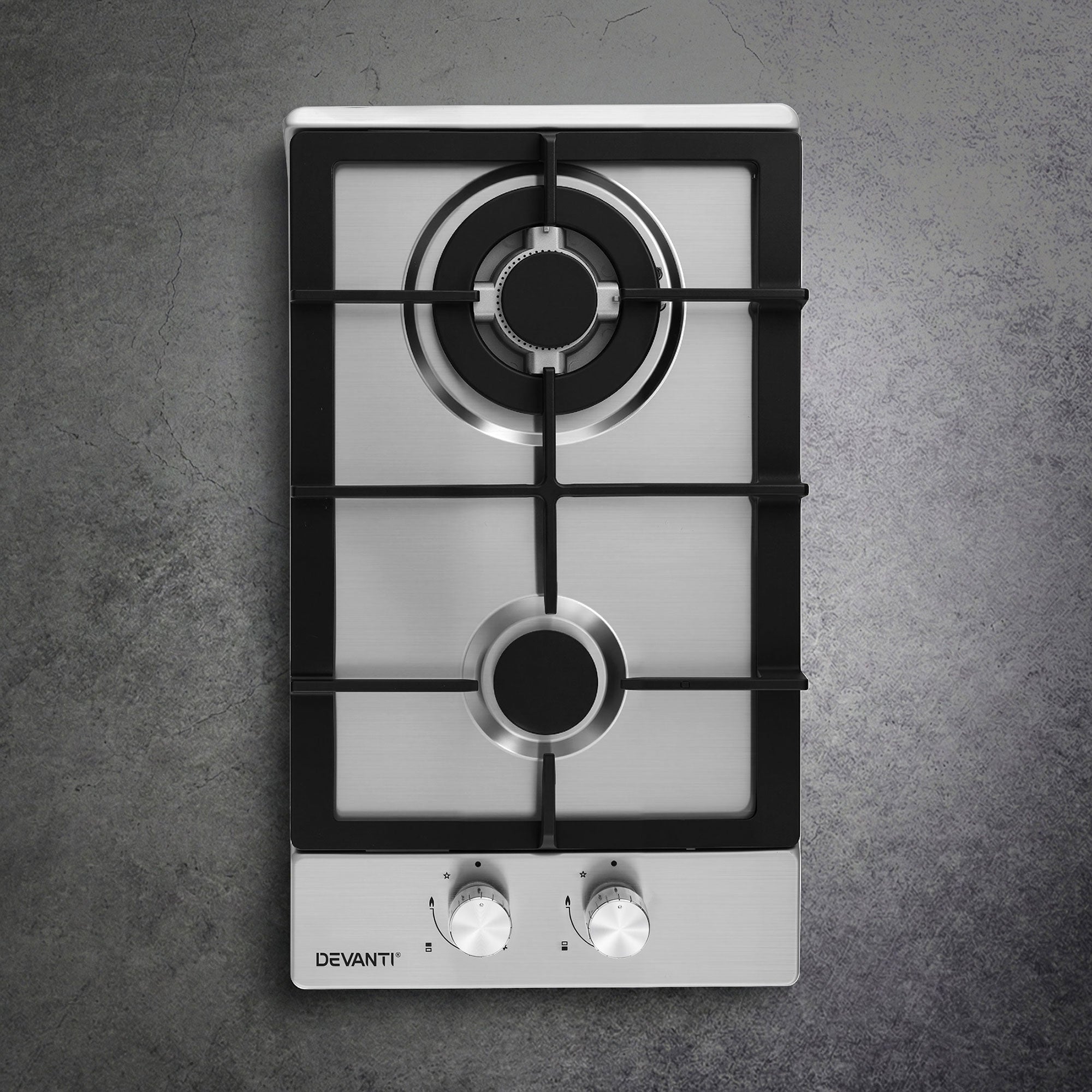 Devanti Gas Cooktop 30cm 2 Burner Silver