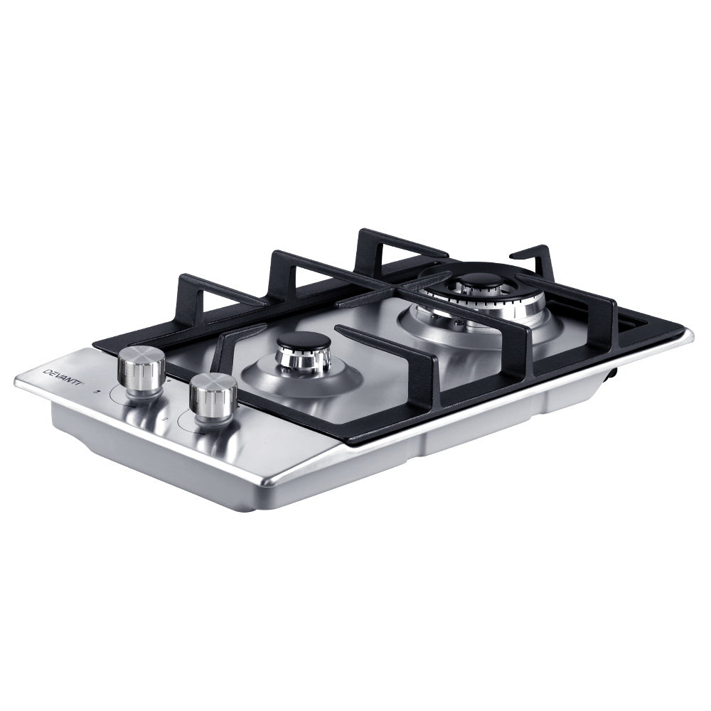 Devanti 30cm 2-Burner Gas Cooktop Stainless Steel Silver