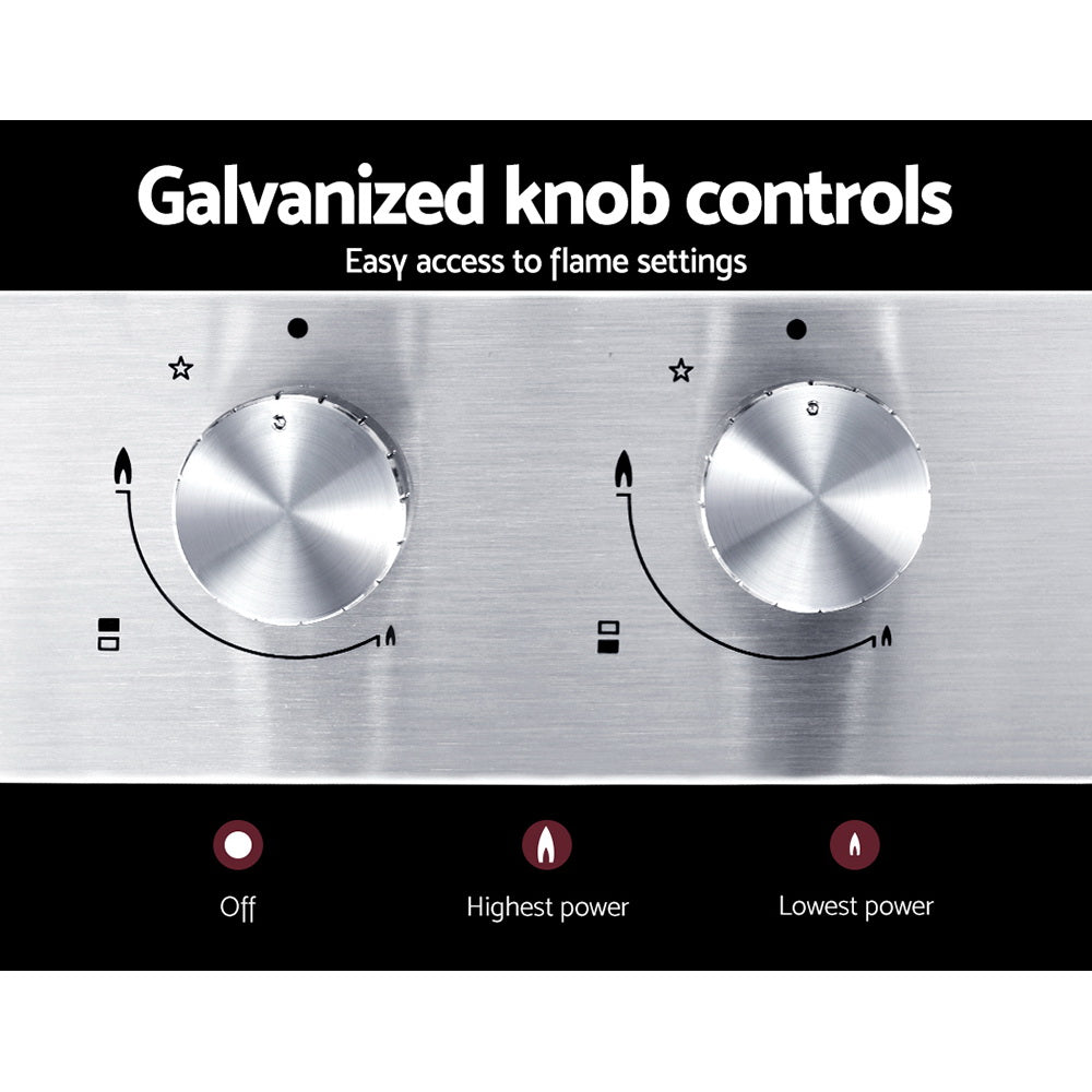 Devanti 30cm 2-Burner Gas Cooktop Stainless Steel Silver