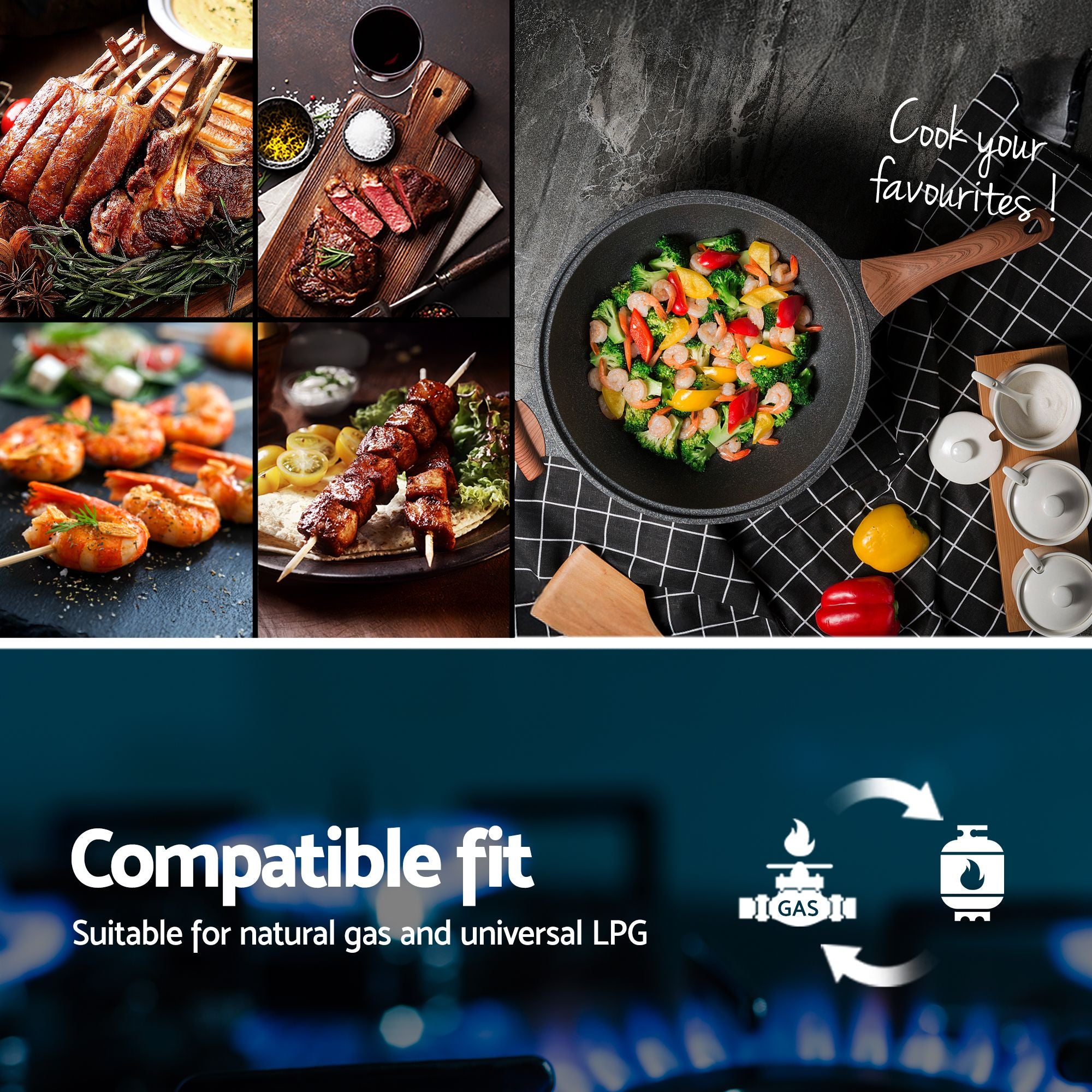 Devanti 59cm Gas Cooktop 3 Burner Knob Control Glass Hob Cast Iron Black