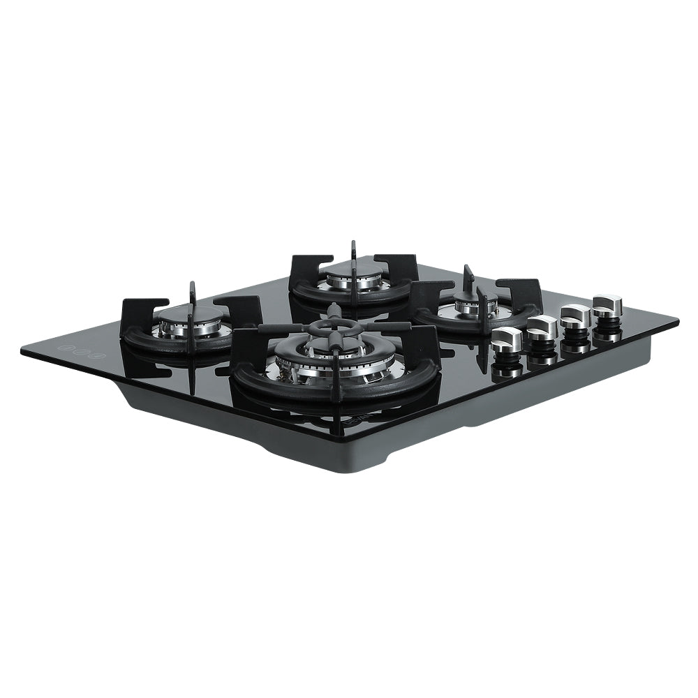 Devanti 60cm 4-Burner Gas Cooktop Black Tempered Glass