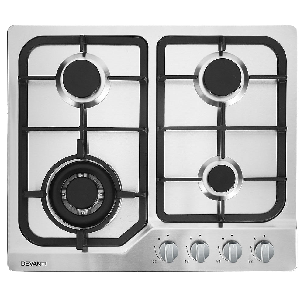 Devanti 60cm 4 Burner Gas Cooktop Stainless Steel Silver