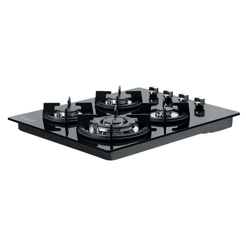 Devanti 60cm Gas Cooktop Black Tempered Glass 4 Burners