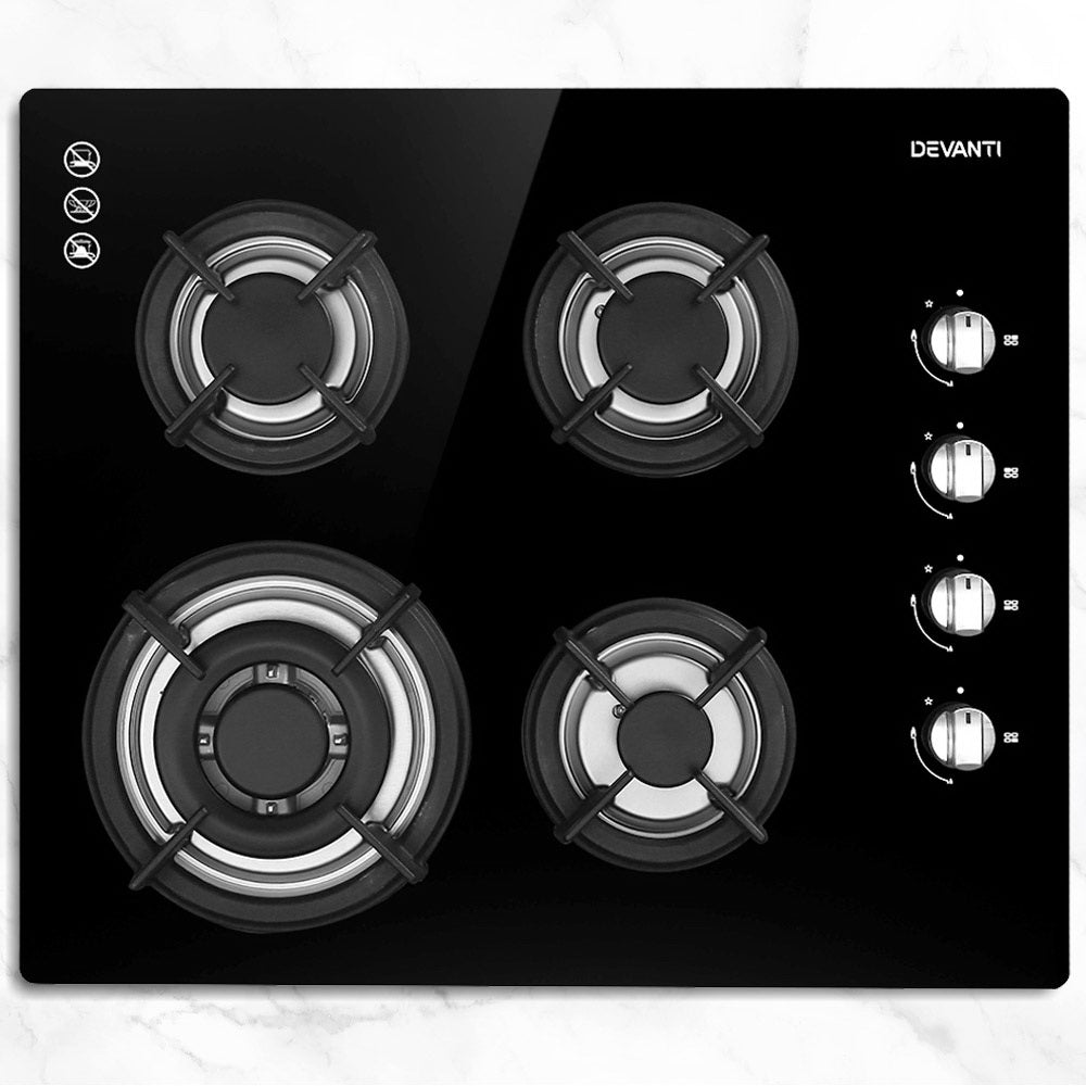 Devanti 60cm Gas Cooktop Stove Hob 4 Burner Black