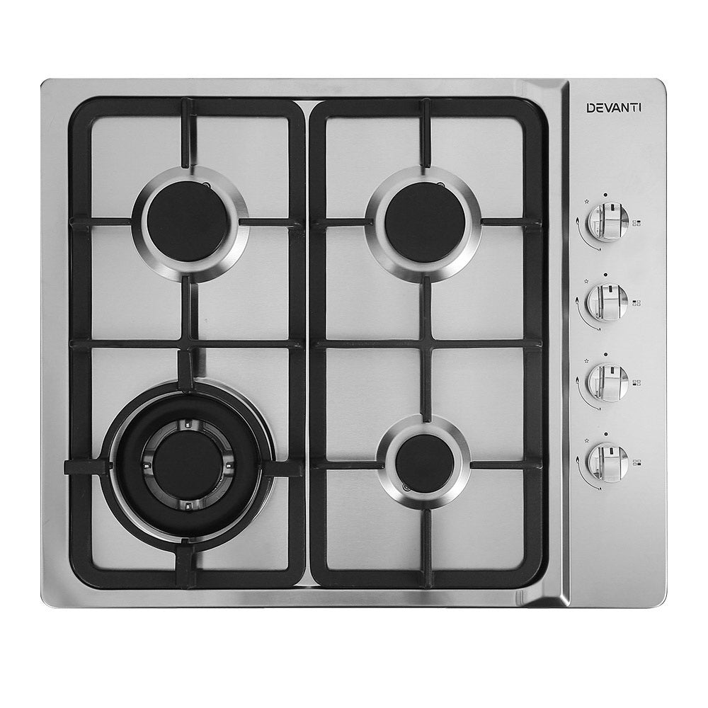 Devanti 60cm Gas Cooktop Stainless Steel 4-Burner Silver
