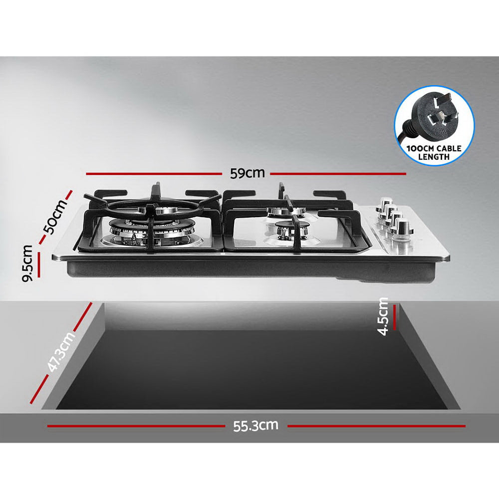 Devanti 60cm Gas Cooktop Stainless Steel 4-Burner Silver