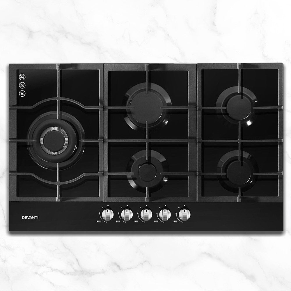 Devanti 90cm Built-In Gas Cooktop 5 Burner Black