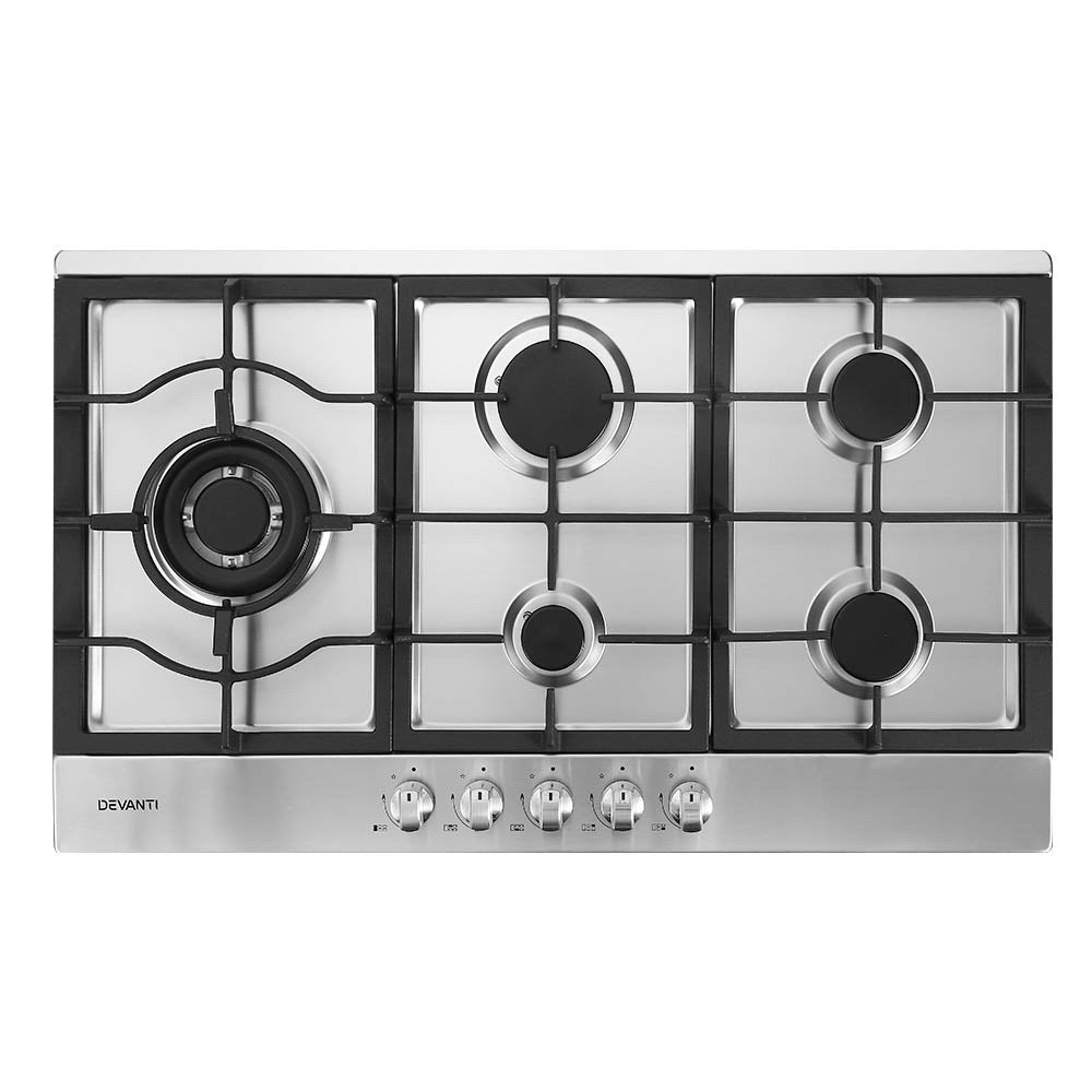 Devanti 90cm 5-Burner Gas Cooktop Stainless Steel Silver