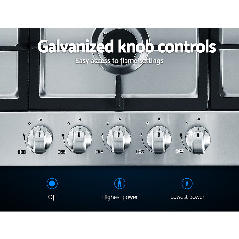 Devanti 90cm 5-Burner Gas Cooktop Stainless Steel Silver