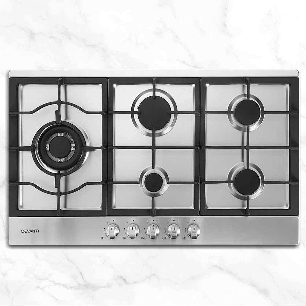 Devanti 90cm Built-in Gas Cooktop 5 Burner Silver