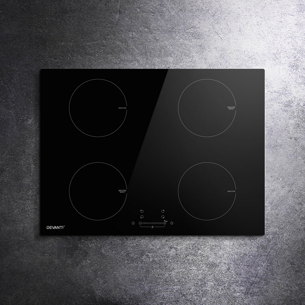 Devanti 70cm Induction Cooktop 4 Zone Ceramic Black 7000W