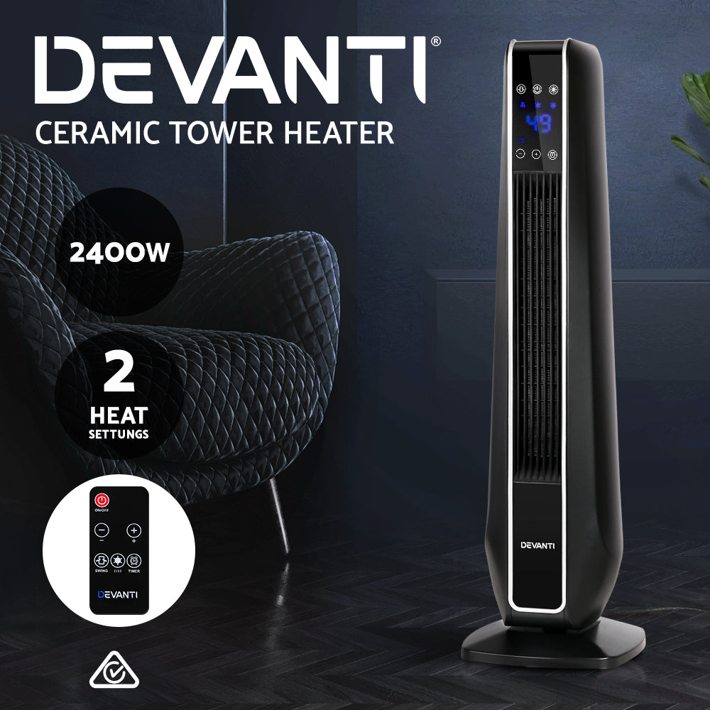 Devanti 2400W Ceramic Tower Heater Black