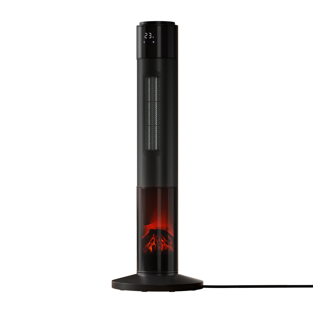Devanti 2000W Ceramic Tower Heater 3D Flame Black