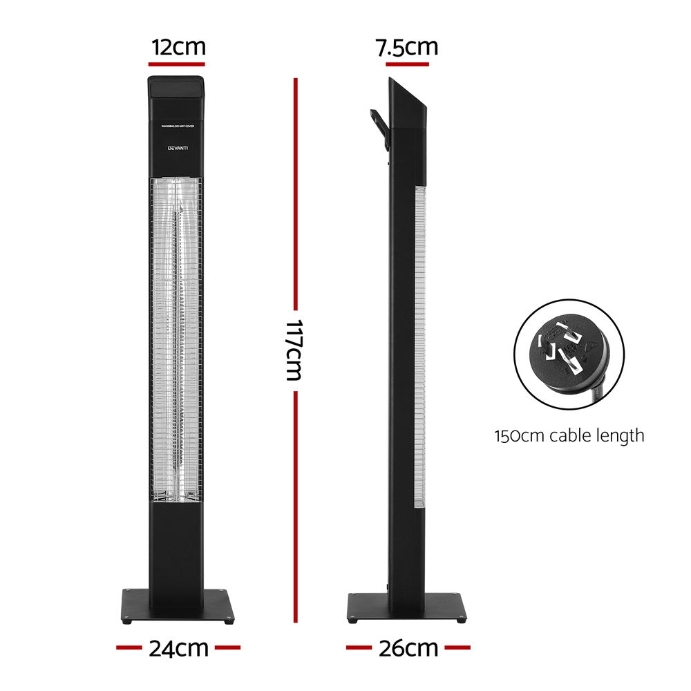 Devanti 2000W Radiant Tower Heater Electric Portable Black