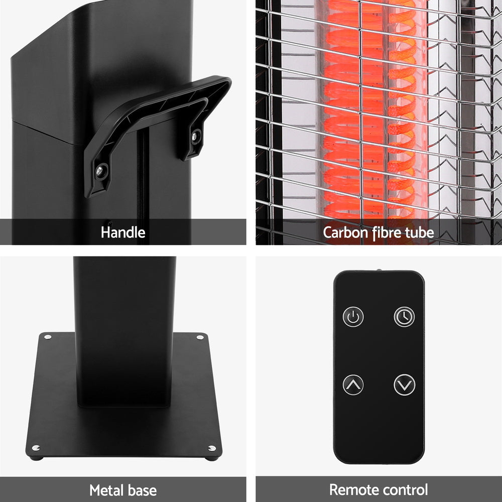 Devanti 2000W Radiant Tower Heater Electric Portable Black
